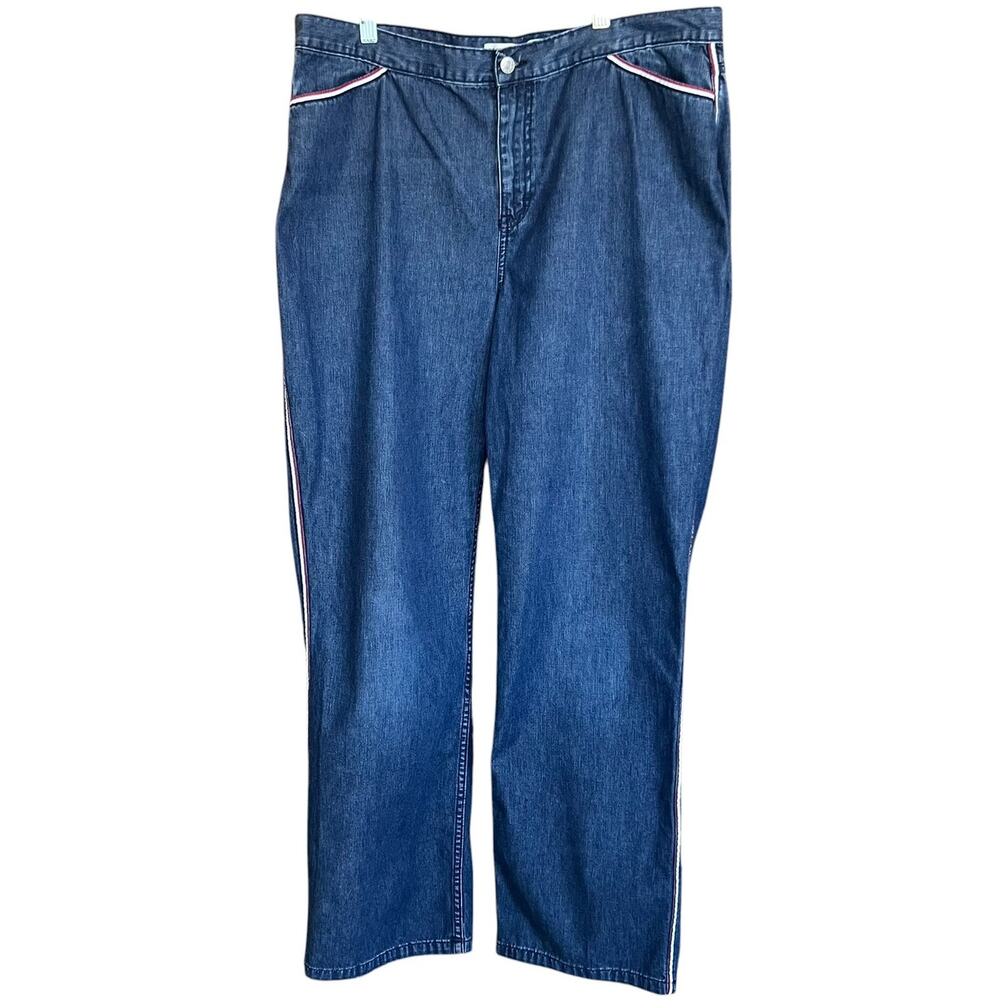 VTG Tommy Hilfiger Women's Size 16 36x31 Track Stripe Wide-Leg Athletic Jean